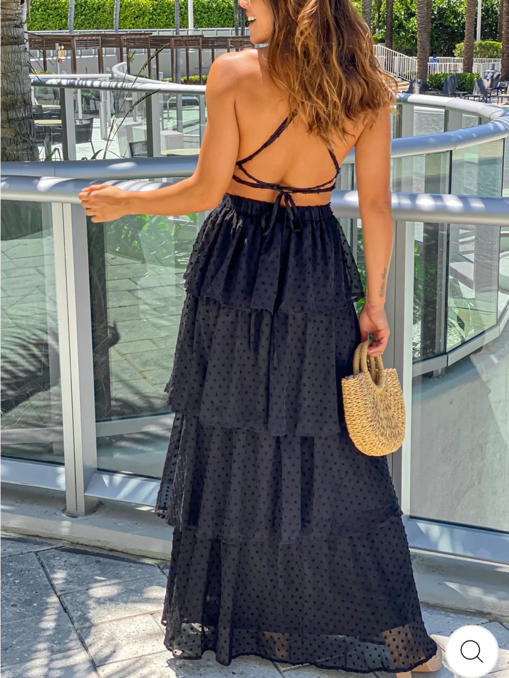 Women's Black Tiered Polka Dot Maxi Dress ruffle dress - Picture 2 of 4